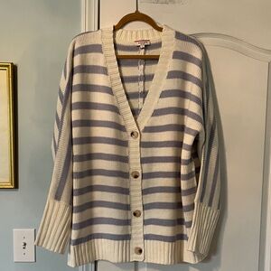 Andree by Unit Purple White Striped Acrylic Button Down Cardigan EUC Large